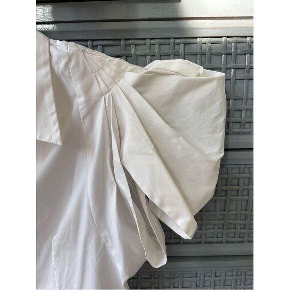 PRADA Ivory White Puff Short Sleeve Cotton Fitted Button Up Blouse Top Shirt, Si - Picture 2 of 9